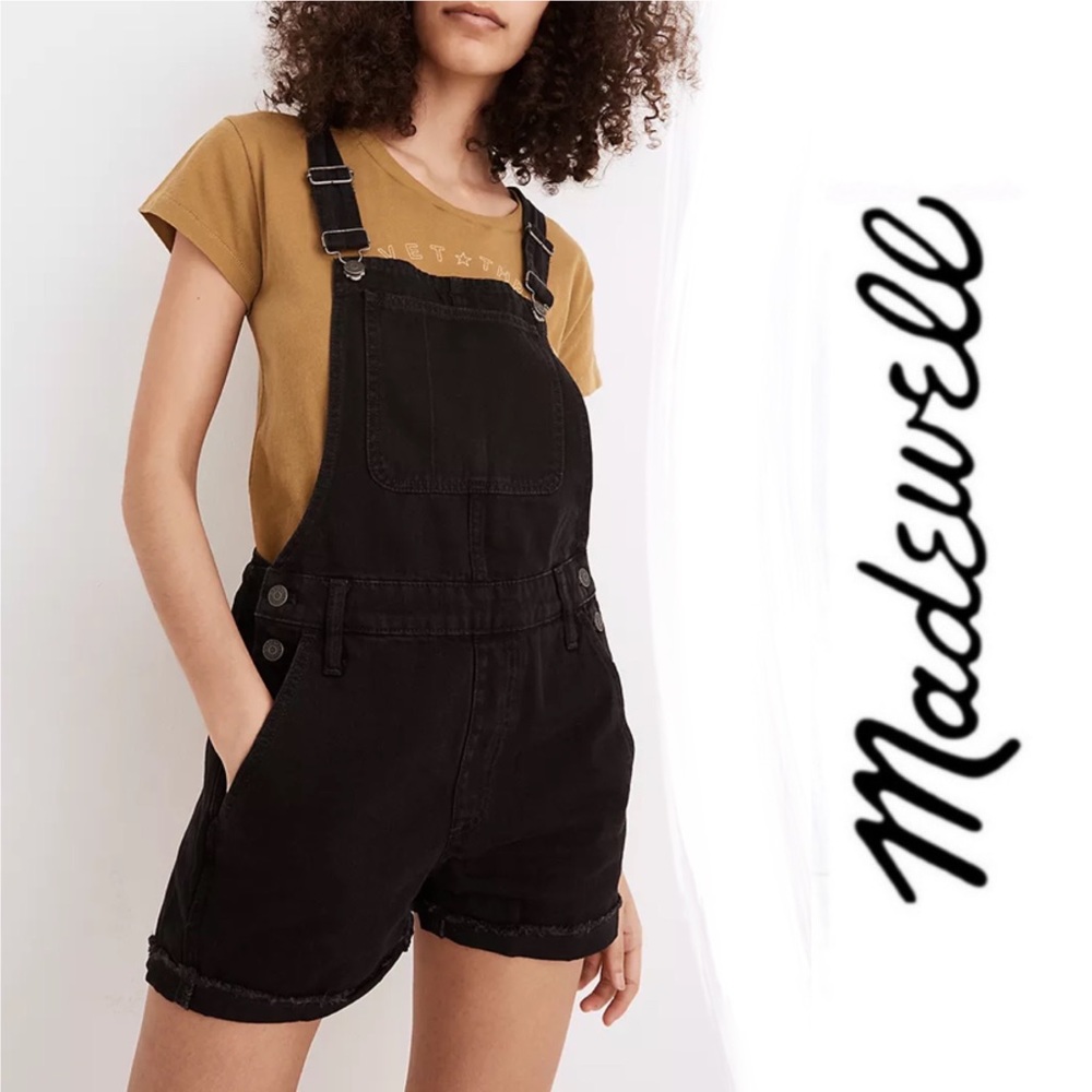 Madewell Adirondack Short Overalls in Washed Black XS